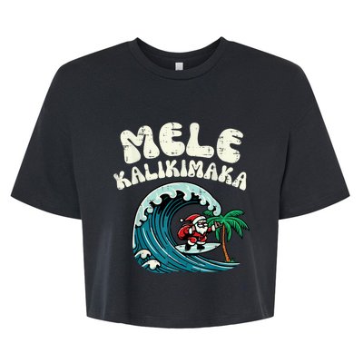 Christmas Surfing Santa Mele Kalikimaka Xmas Bella+Canvas Jersey Crop Tee