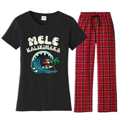 Christmas Surfing Santa Mele Kalikimaka Xmas Women's Flannel Pajama Set