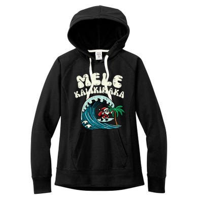 Christmas Surfing Santa Mele Kalikimaka Xmas Women's Fleece Hoodie