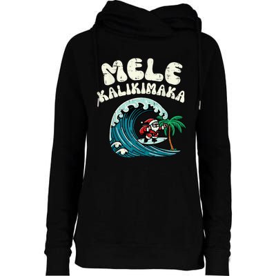 Christmas Surfing Santa Mele Kalikimaka Xmas Womens Funnel Neck Pullover Hood