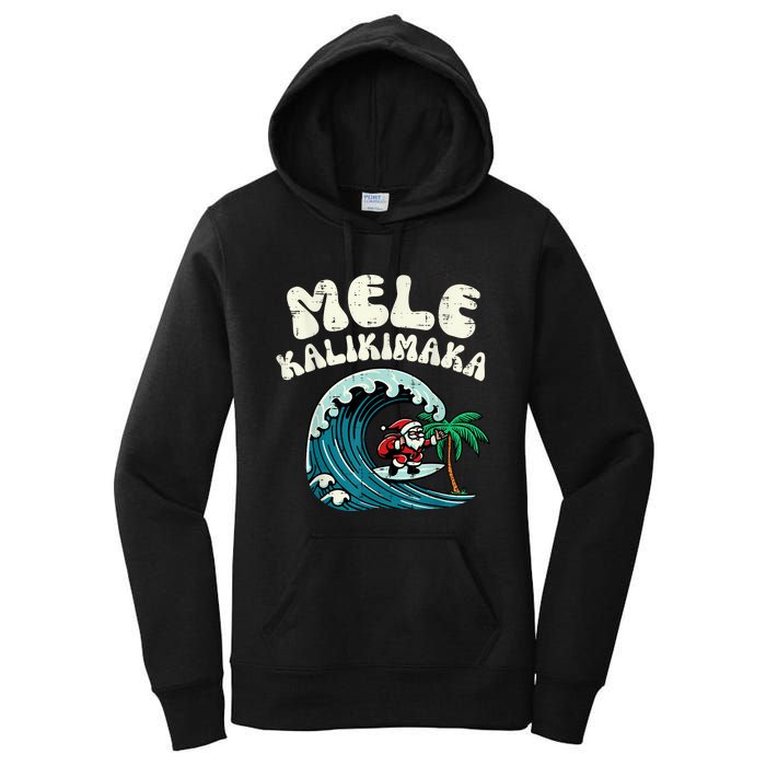 Christmas Surfing Santa Mele Kalikimaka Xmas Women's Pullover Hoodie