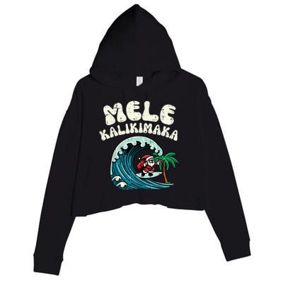 Christmas Surfing Santa Mele Kalikimaka Xmas Crop Fleece Hoodie