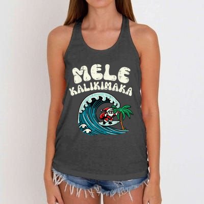 Christmas Surfing Santa Mele Kalikimaka Xmas Women's Knotted Racerback Tank