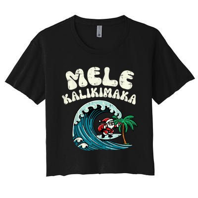 Christmas Surfing Santa Mele Kalikimaka Xmas Women's Crop Top Tee