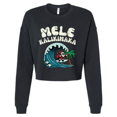 Christmas Surfing Santa Mele Kalikimaka Xmas Cropped Pullover Crew