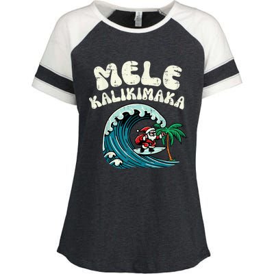 Christmas Surfing Santa Mele Kalikimaka Xmas Enza Ladies Jersey Colorblock Tee