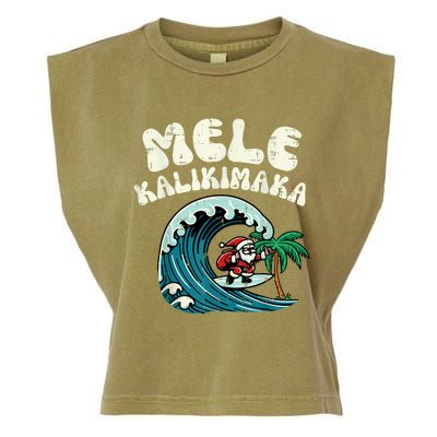 Christmas Surfing Santa Mele Kalikimaka Xmas Garment-Dyed Women's Muscle Tee