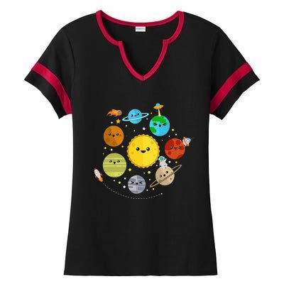 Cute Solar System Astronomy Ladies Halftime Notch Neck Tee