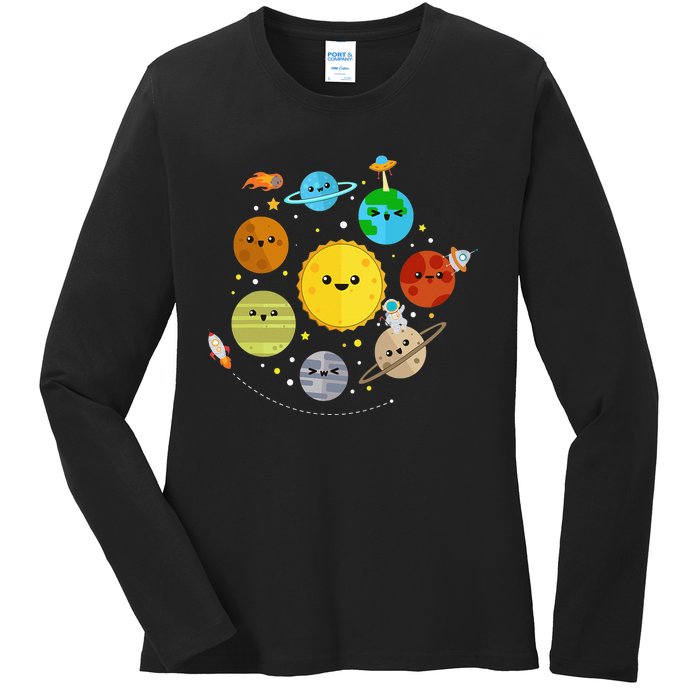 Cute Solar System Astronomy Ladies Long Sleeve Shirt