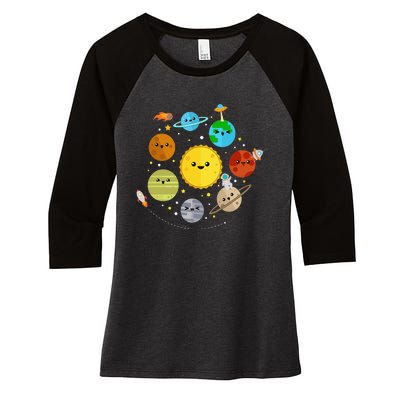 Cute Solar System Astronomy Women's Tri-Blend 3/4-Sleeve Raglan Shirt