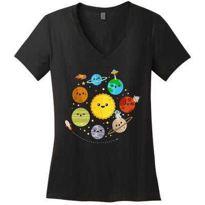 Cute Solar System Astronomy Women's V-Neck T-Shirt