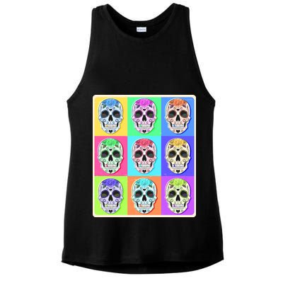 Cool Sugar Skull Pop Art Ladies PosiCharge Tri-Blend Wicking Tank