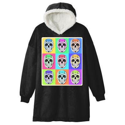 Cool Sugar Skull Pop Art Hooded Wearable Blanket