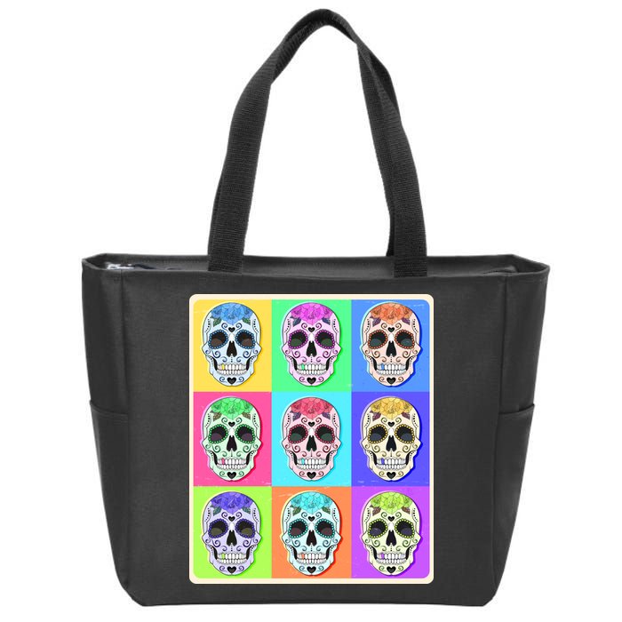 Cool Sugar Skull Pop Art Zip Tote Bag