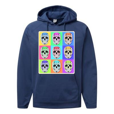 Cool Sugar Skull Pop Art Performance Fleece Hoodie