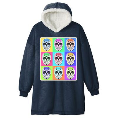 Cool Sugar Skull Pop Art Hooded Wearable Blanket