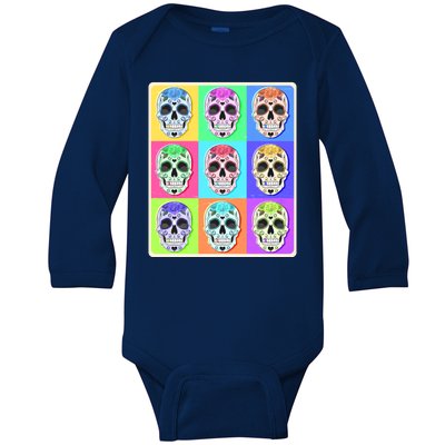 Cool Sugar Skull Pop Art Baby Long Sleeve Bodysuit