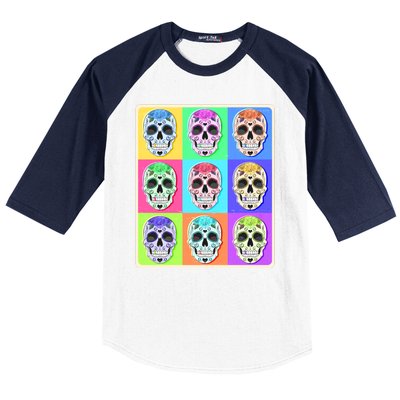 Cool Sugar Skull Pop Art Baseball Sleeve Shirt