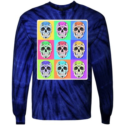 Cool Sugar Skull Pop Art Tie-Dye Long Sleeve Shirt