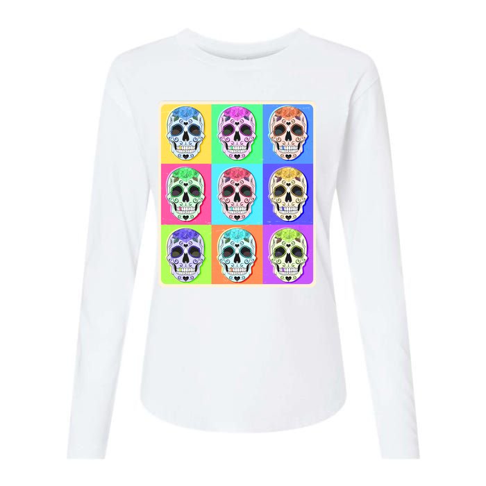 Cool Sugar Skull Pop Art Womens Cotton Relaxed Long Sleeve T-Shirt