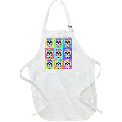 Cool Sugar Skull Pop Art Full-Length Apron With Pockets