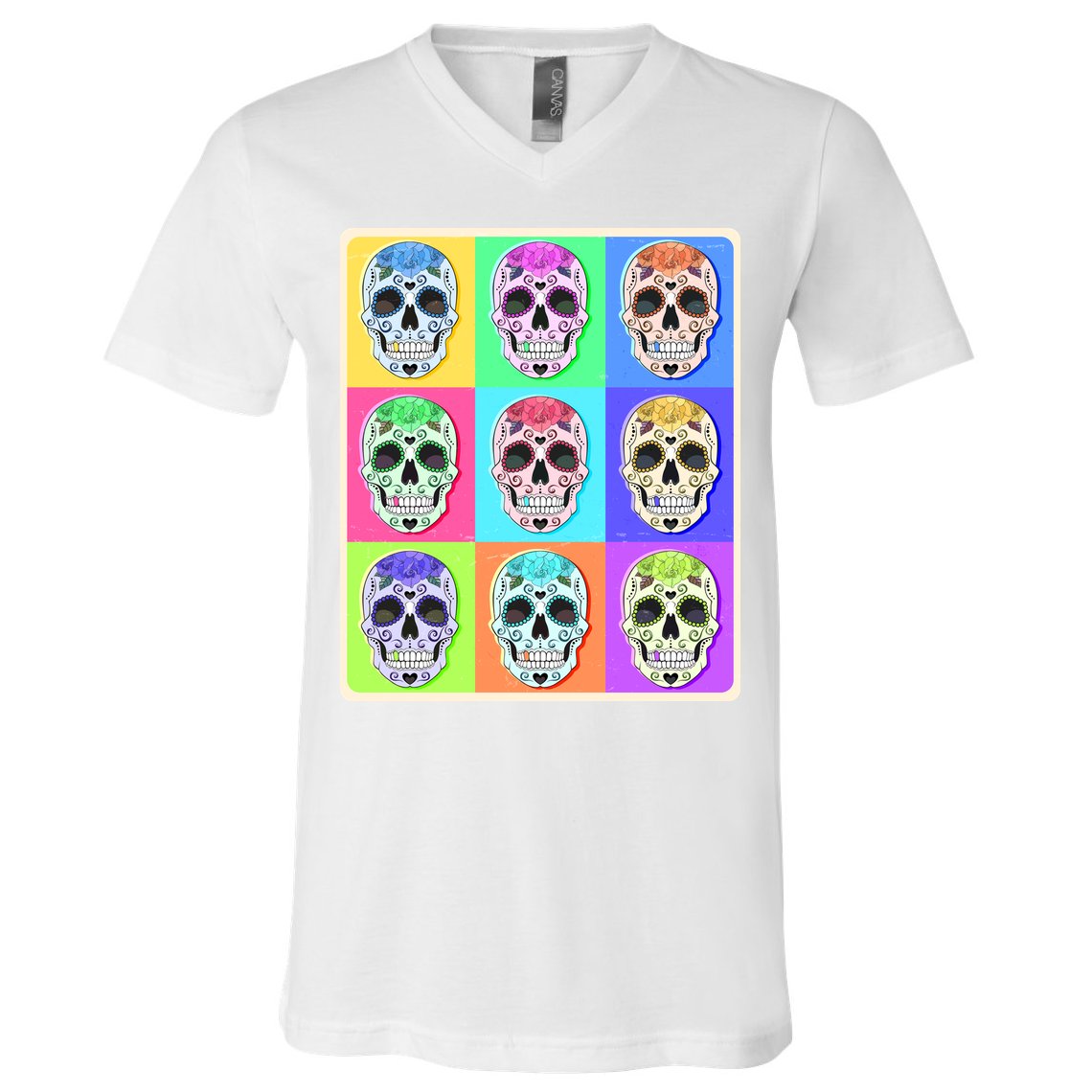 Cool Sugar Skull Pop Art V-Neck T-Shirt