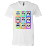 Cool Sugar Skull Pop Art V-Neck T-Shirt