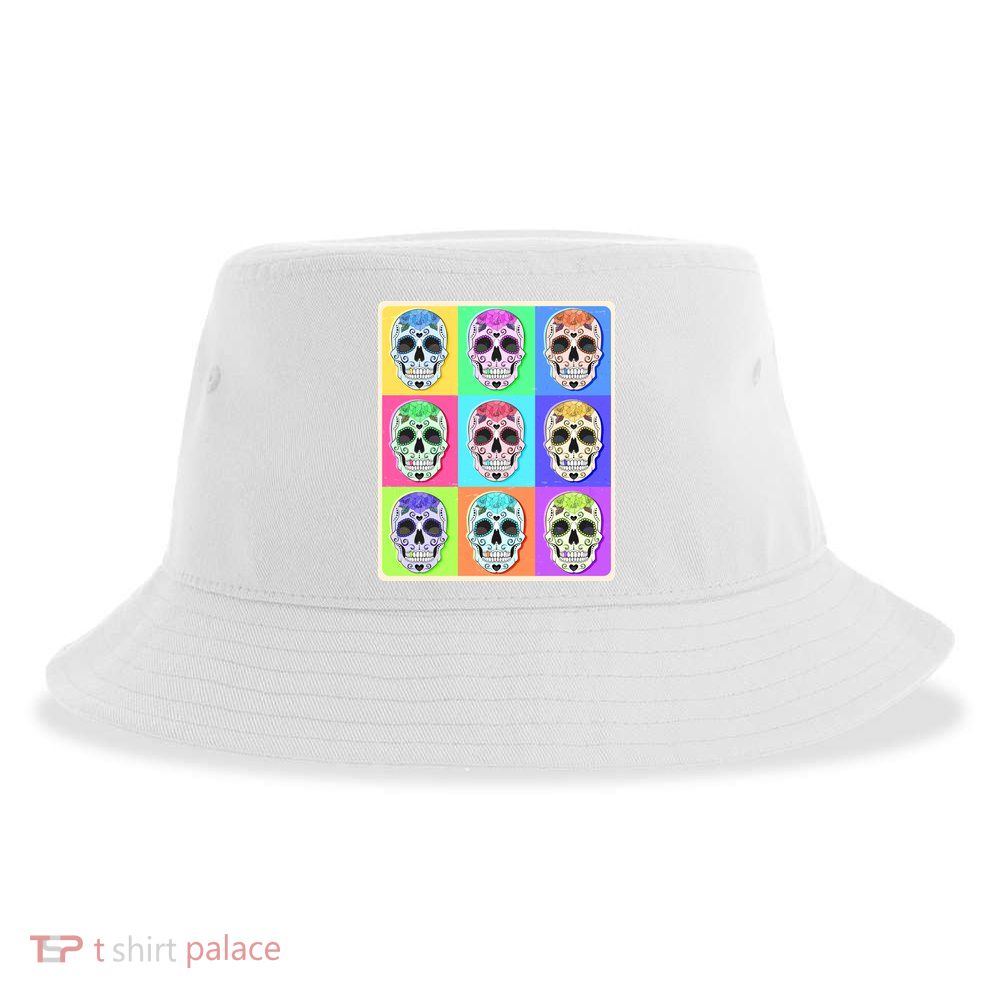 Cool Sugar Skull Pop Art Sustainable Bucket Hat