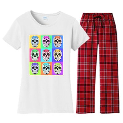 Cool Sugar Skull Pop Art Women's Flannel Pajama Set