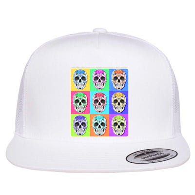 Cool Sugar Skull Pop Art Flat Bill Trucker Hat