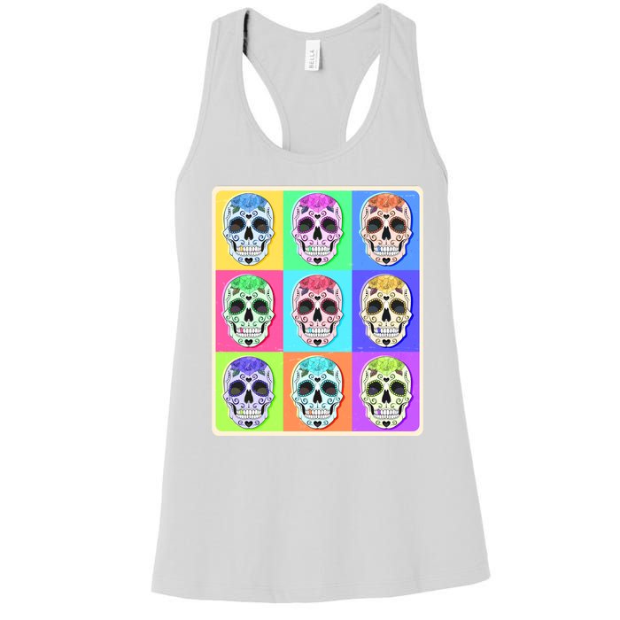 Cool Sugar Skull Pop Art Women's Racerback Tank