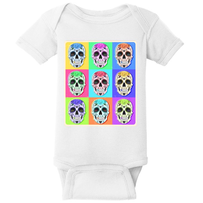 Cool Sugar Skull Pop Art Baby Bodysuit