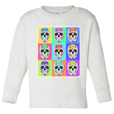 Cool Sugar Skull Pop Art Toddler Long Sleeve Shirt