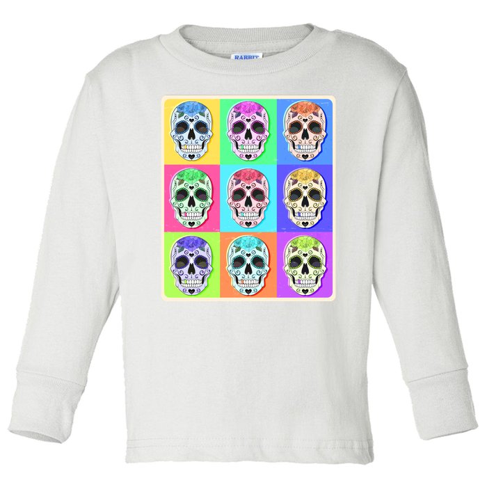 Cool Sugar Skull Pop Art Toddler Long Sleeve Shirt