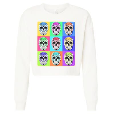 Cool Sugar Skull Pop Art Cropped Pullover Crew