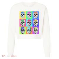 Cool Sugar Skull Pop Art Cropped Pullover Crew