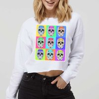 Cool Sugar Skull Pop Art Cropped Pullover Crew