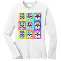 Cool Sugar Skull Pop Art Ladies Long Sleeve Shirt