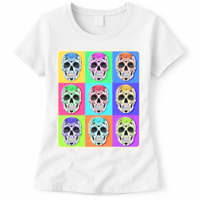 Cool Sugar Skull Pop Art Womens T-Shirt
