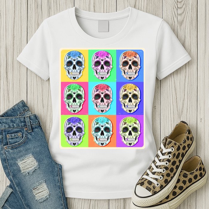 Cool Sugar Skull Pop Art Womens T-Shirt