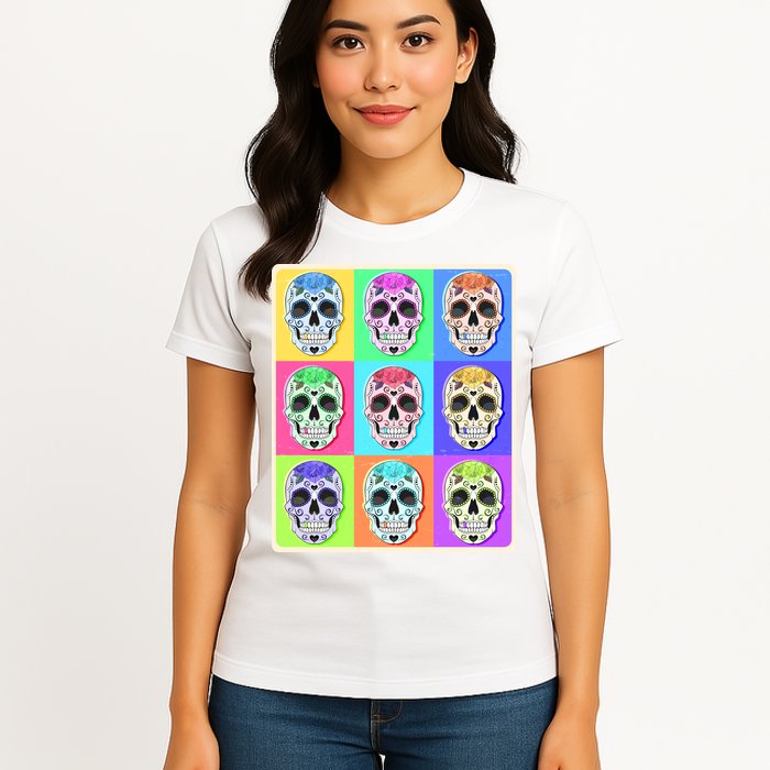 Cool Sugar Skull Pop Art Womens T-Shirt