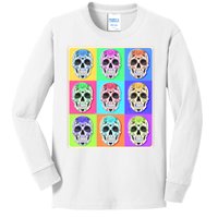 Cool Sugar Skull Pop Art Kids Long Sleeve Shirt