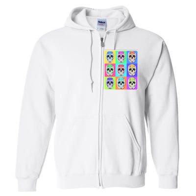 Cool Sugar Skull Pop Art Full Zip Hoodie