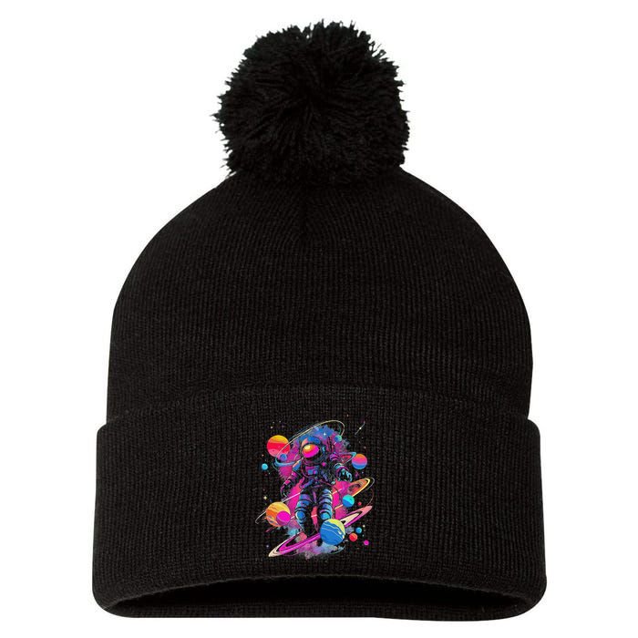 Cool Spaceman Scifi Astronaut Space Pom Pom 12in Knit Beanie