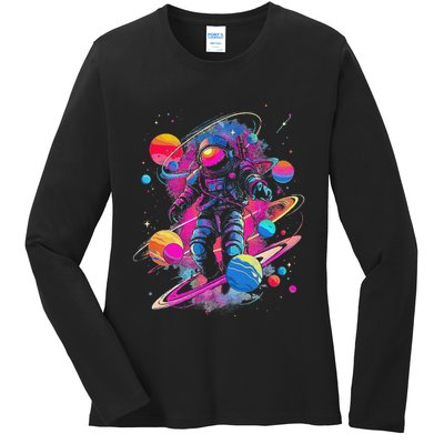 Cool Spaceman Scifi Astronaut Space Ladies Long Sleeve Shirt