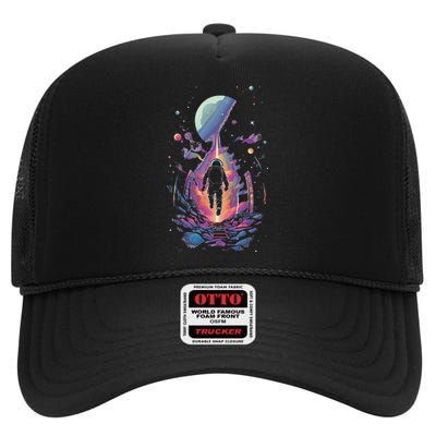 Cool Spaceman Scifi Astronaut Space High Crown Mesh Back Trucker Hat