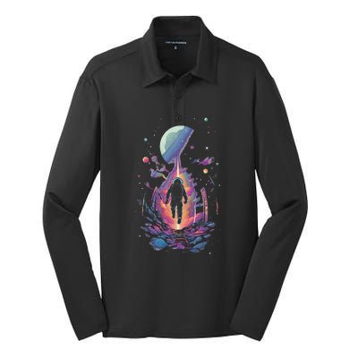 Cool Spaceman Scifi Astronaut Space Silk Touch Performance Long Sleeve Polo