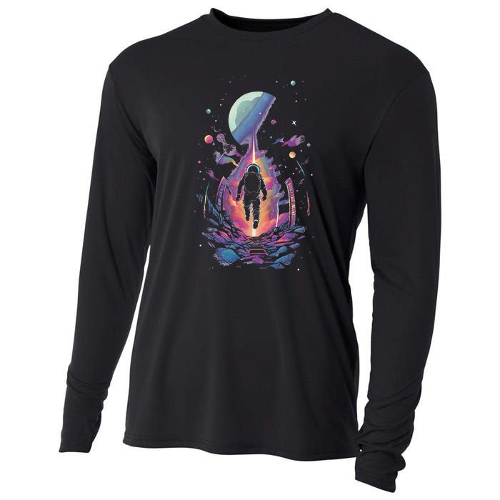 Cool Spaceman Scifi Astronaut Space Cooling Performance Long Sleeve Crew