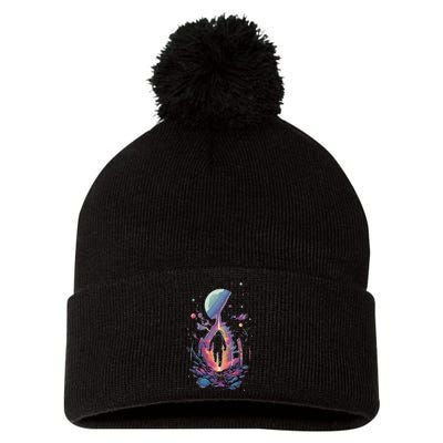 Cool Spaceman Scifi Astronaut Space Pom Pom 12in Knit Beanie