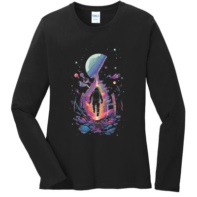 Cool Spaceman Scifi Astronaut Space Ladies Long Sleeve Shirt